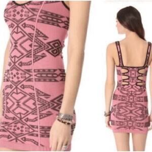 Free People Intimately Pink Aztec Mini‎ Tank Dress Cut-Out Back Size M/L Bodycon